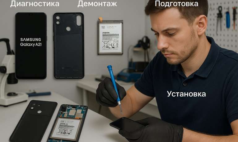 Замена батареи Samsung A21 в Гомеле