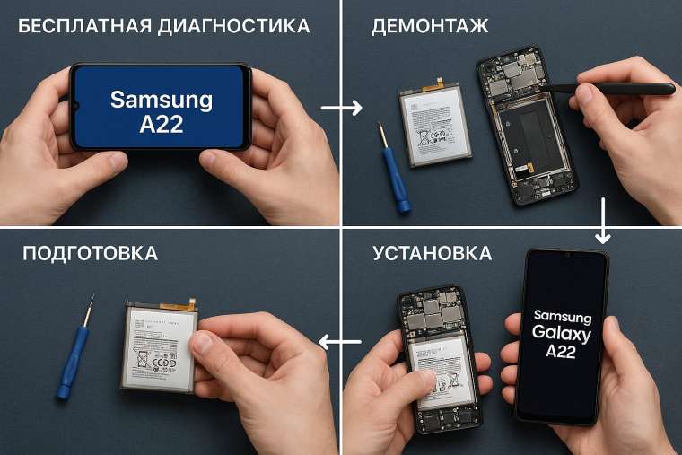 Замена батареи Samsung A22 в Гомеле