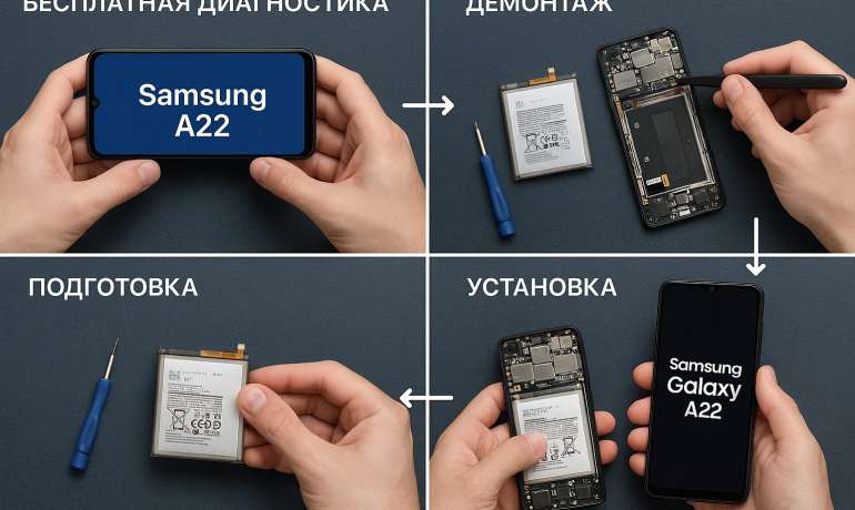 Замена батареи Samsung A22 в Гомеле