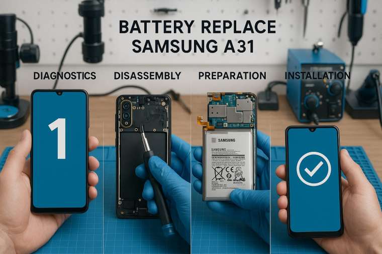 Замена батареи Samsung A31 в Гомеле
