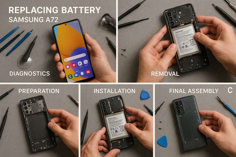 Замена батареи Samsung A72 в Гомеле