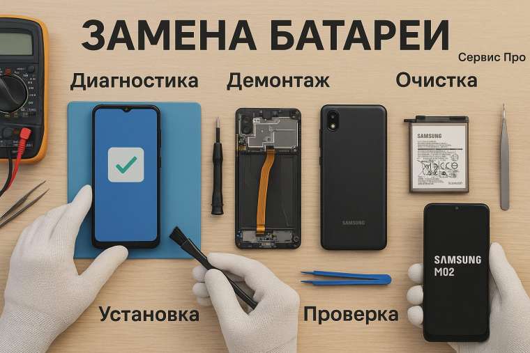Замена батареи Samsung M02 в Гомеле