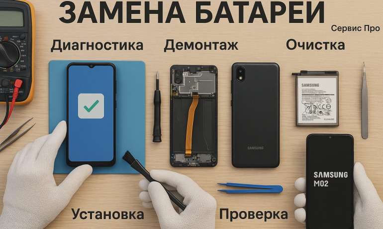 Замена батареи Samsung M02 в Гомеле