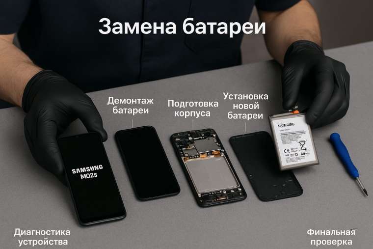 Замена батареи Samsung M02s в Гомеле