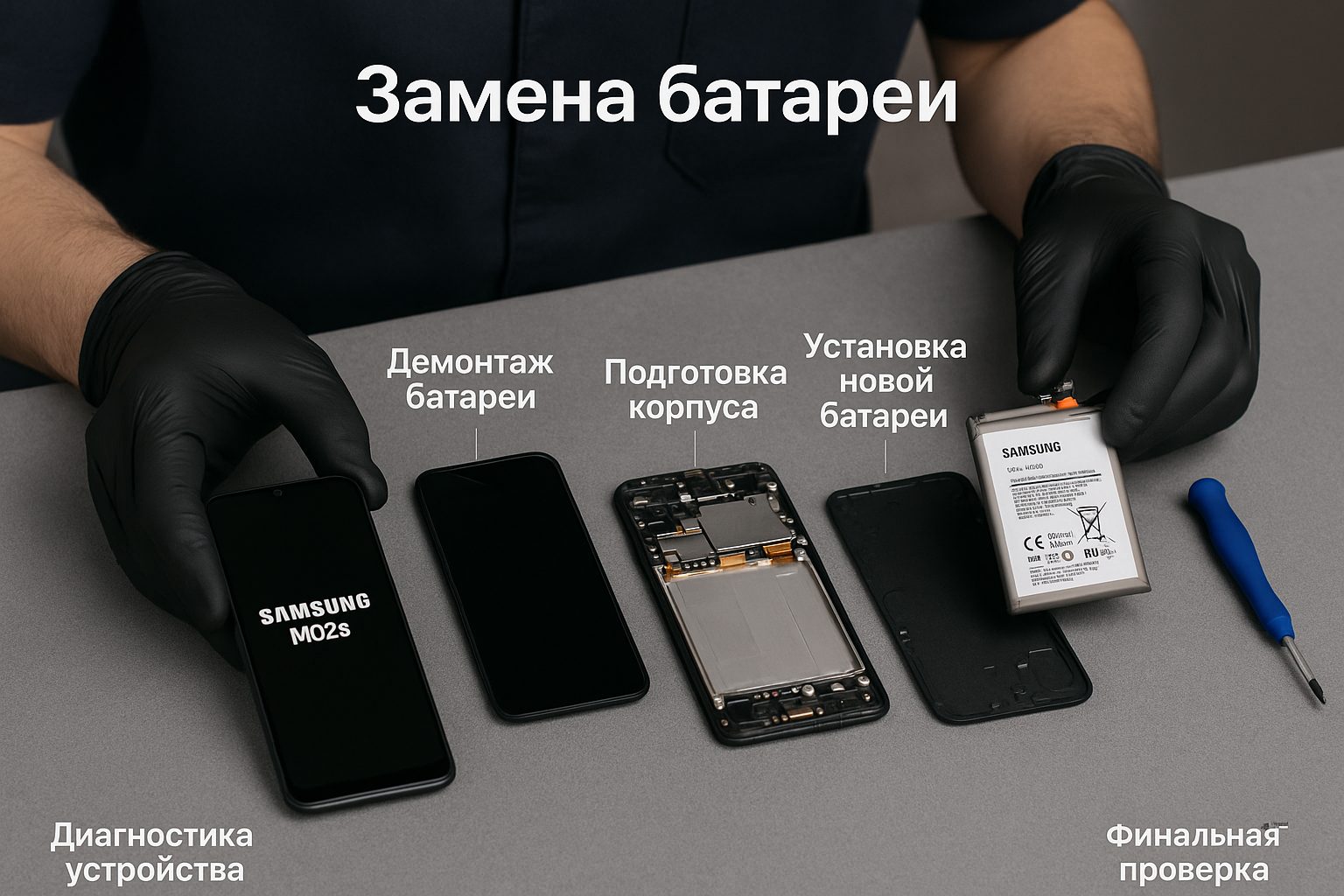 Замена батареи Samsung M02s в Гомеле
