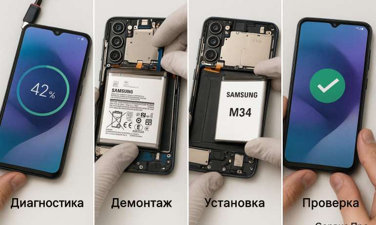 Замена батареи Samsung M34  в Гомеле