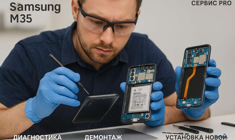 Замена батареи Samsung M35  в Гомеле