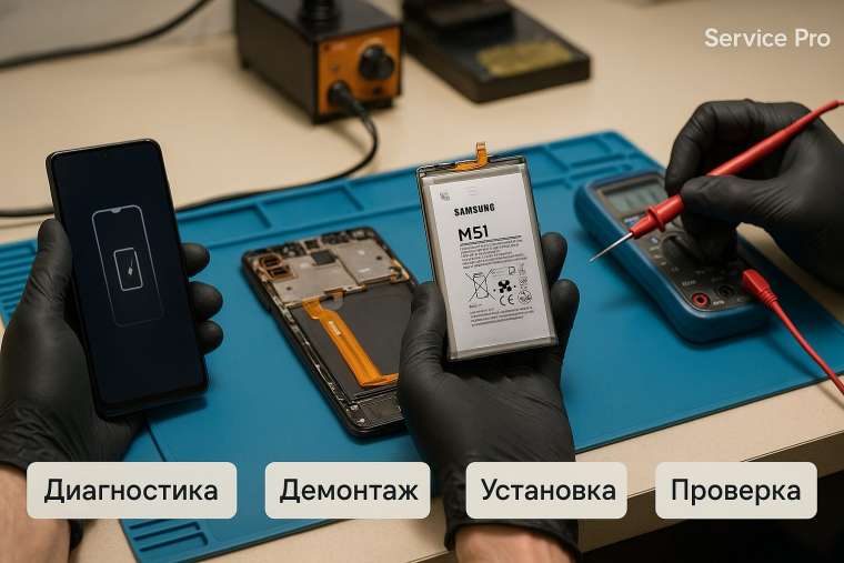 Замена батареи Samsung M51 в Гомеле