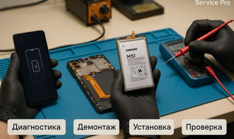 Замена батареи Samsung M51 в Гомеле