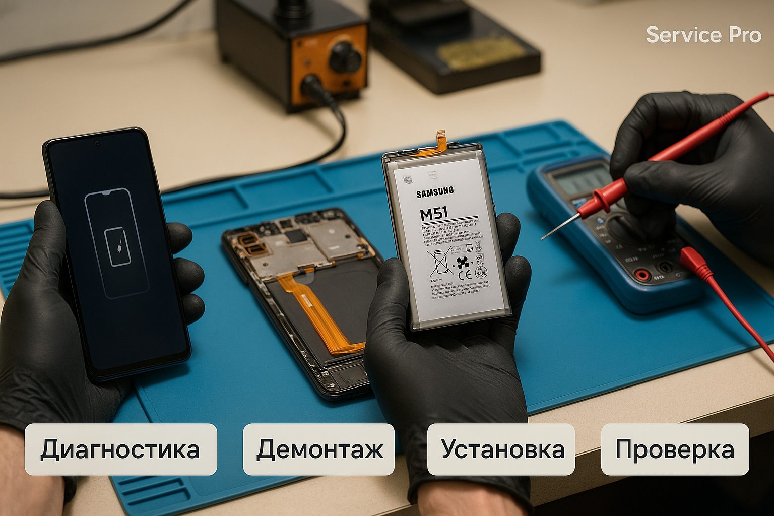 Замена батареи Samsung M51 в Гомеле