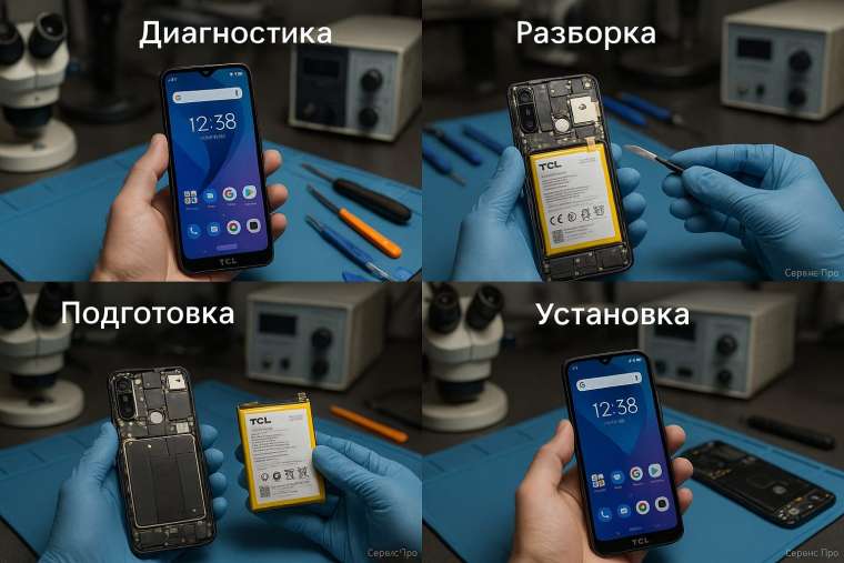 Замена батареи TCL 408 в Гомеле