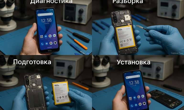 Замена батареи TCL 408 в Гомеле