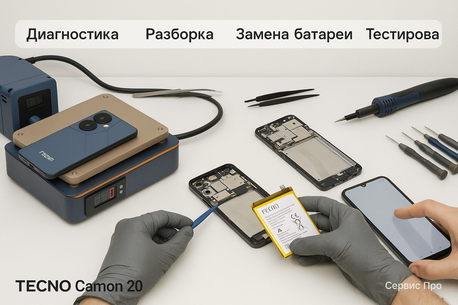 Замена батареи TECNO Camon 20 в Гомеле