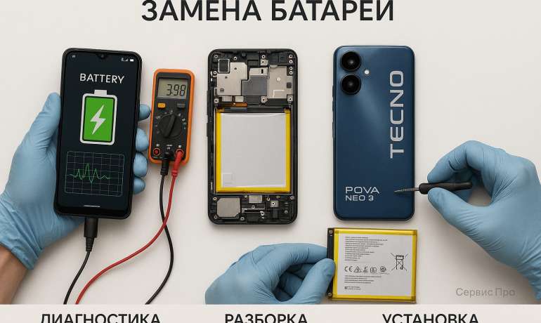 Замена батареи TECNO Pova Neo 3 в Гомеле