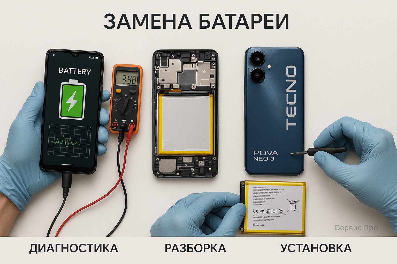 Замена батареи TECNO Pova Neo 3 в Гомеле